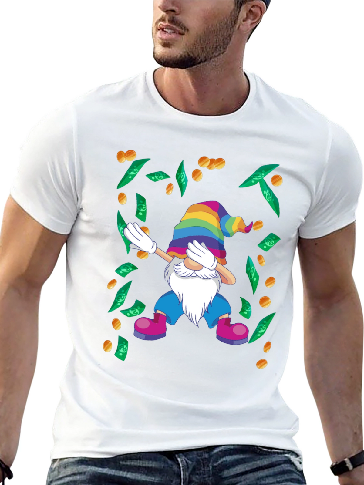 Dabbing Gnome T-Shirt - Lucky Rainbow Design