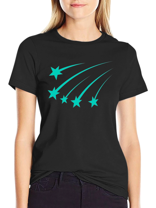 Stylish Black Tee with Teal Shooting Stars