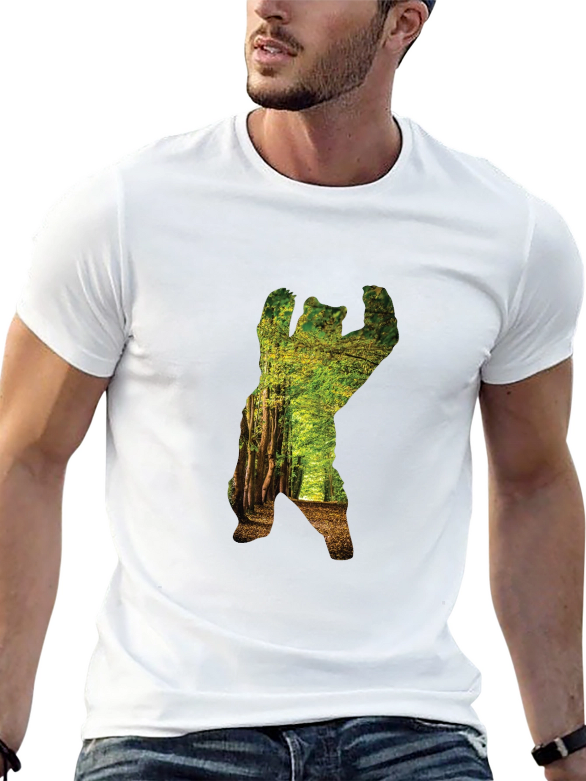 Nature Bear Graphic T-Shirt - Black Cotton Tee