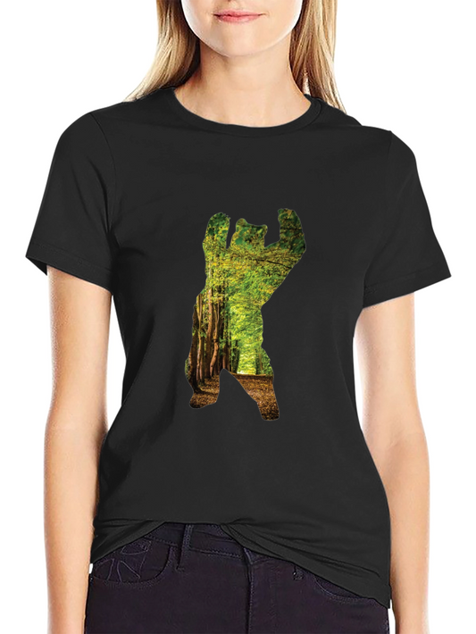 Nature Bear Graphic T-Shirt - Black Cotton Tee