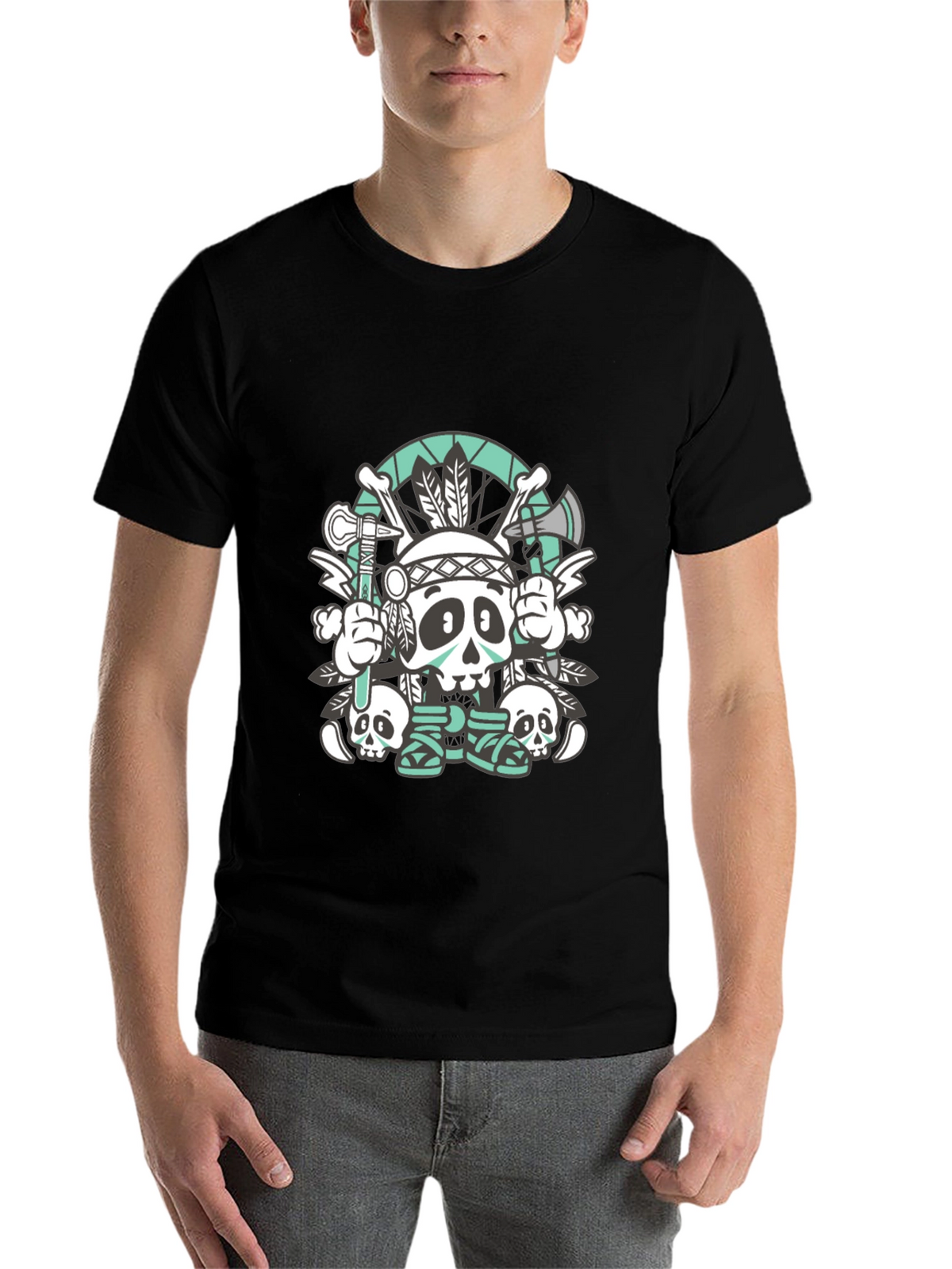 Skull Chief Graphic Tee - Black Cotton T-Shirt