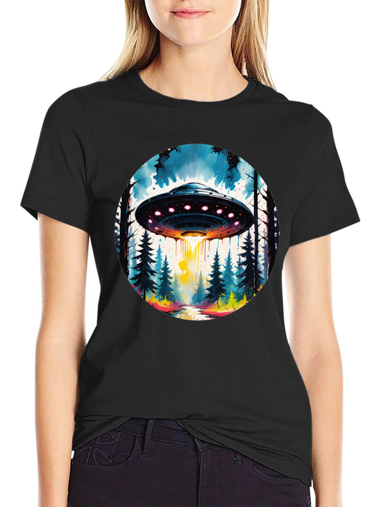 UFO Forest Graphic Tee - Black Cotton T-Shirt