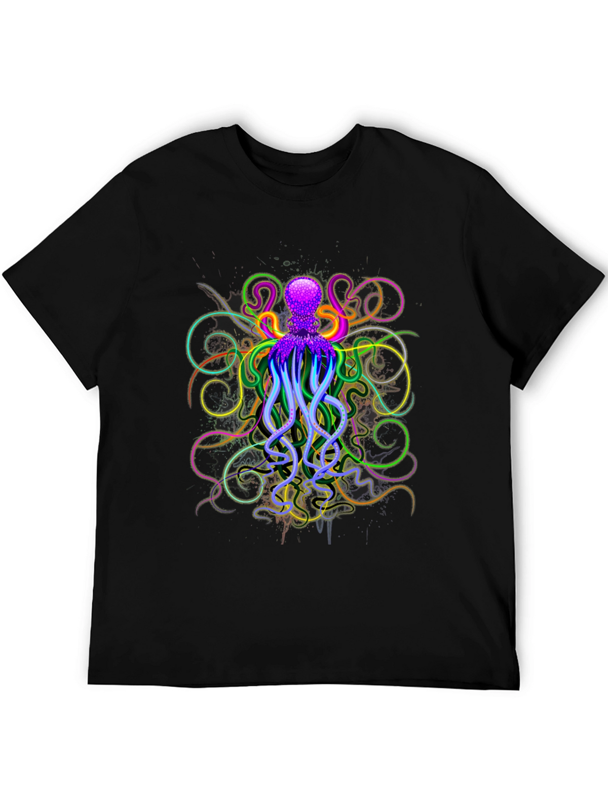 Neon Octopus Graphic Black T-Shirt