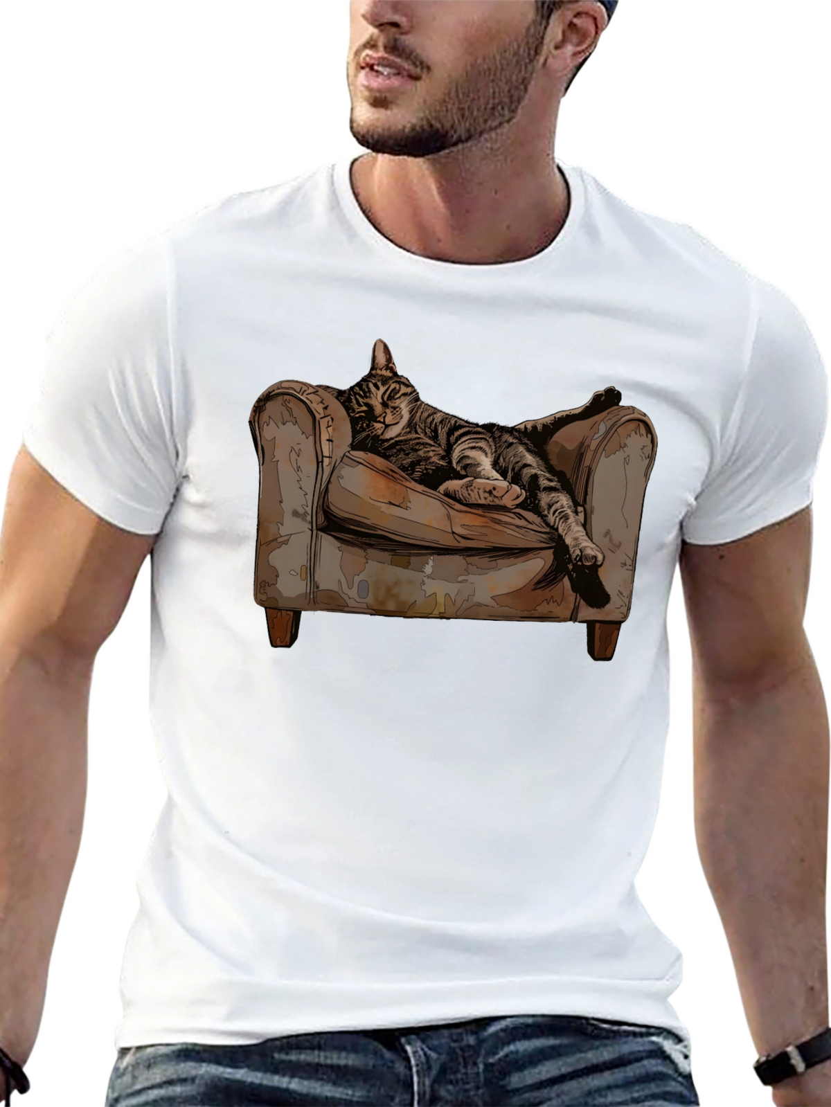 Relaxed Cat in Chair Graphic Tee