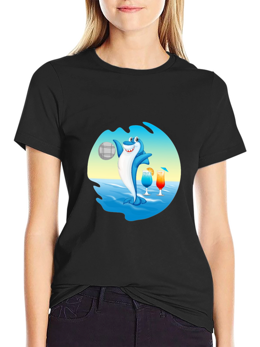 Shark Beach Volleyball Graphic T-Shirt