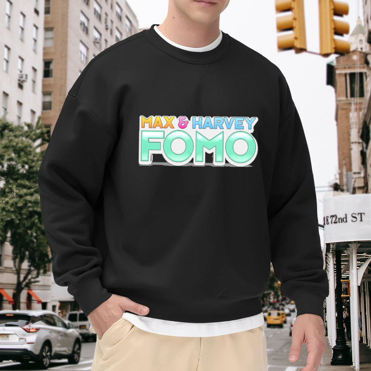 Max And Harvey FOMO Sweatshirt | Retro Gradient Lettering Graphic Crewneck, 90s Streetwear Logo Pullover Top, Pop Culture Gift for Men Women