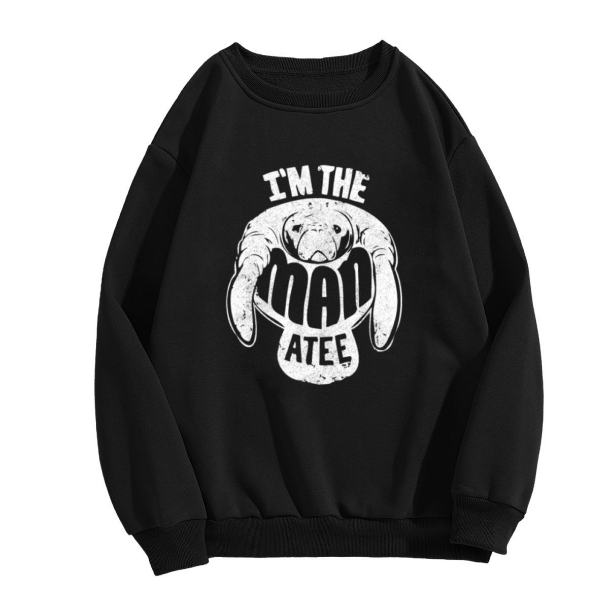 I'm The Mad Atee Ram Head Crewneck Sweatshirt | Vintage Distressed Animal Graphic Pullover, Funny Bold Lettering Streetwear Top, Edgy Humor Gift