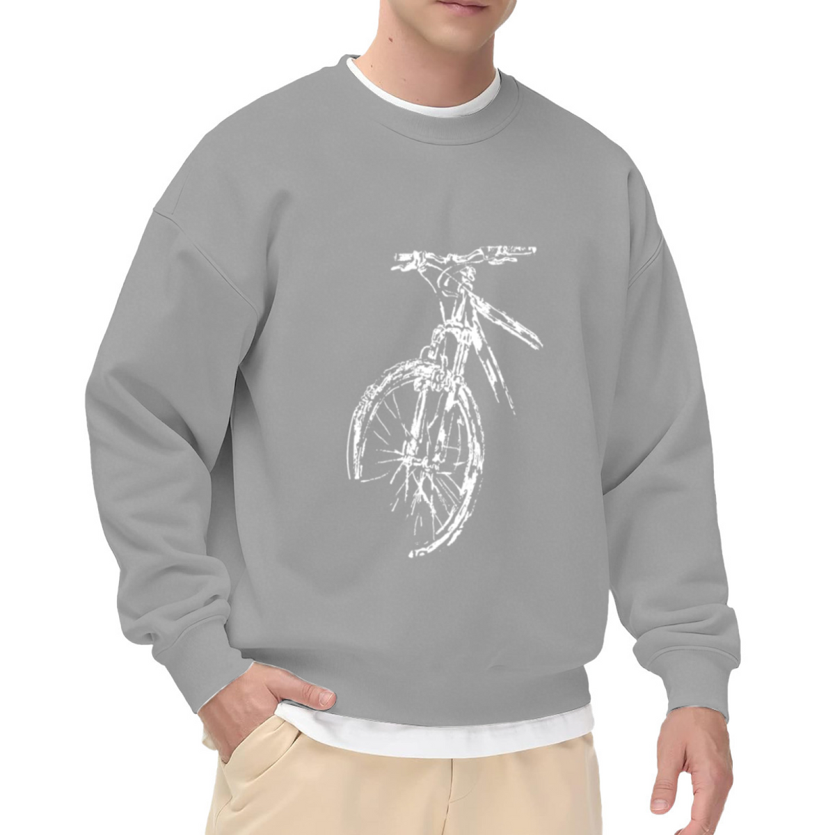 Cool Hand-Drawn Sketch Style Bicycle Front Wheel Graphic Print Crewneck Sweatshirt for Urban Bike Commuters