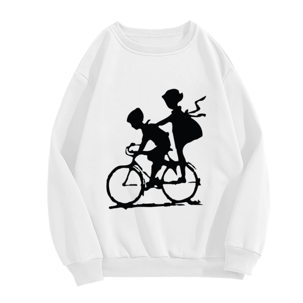 Tandem Bicycle Silhouette Crewneck Sweatshirt - Minimal Two Riders Graphic, Cycling Couple Pullover, Adventure Gift Top