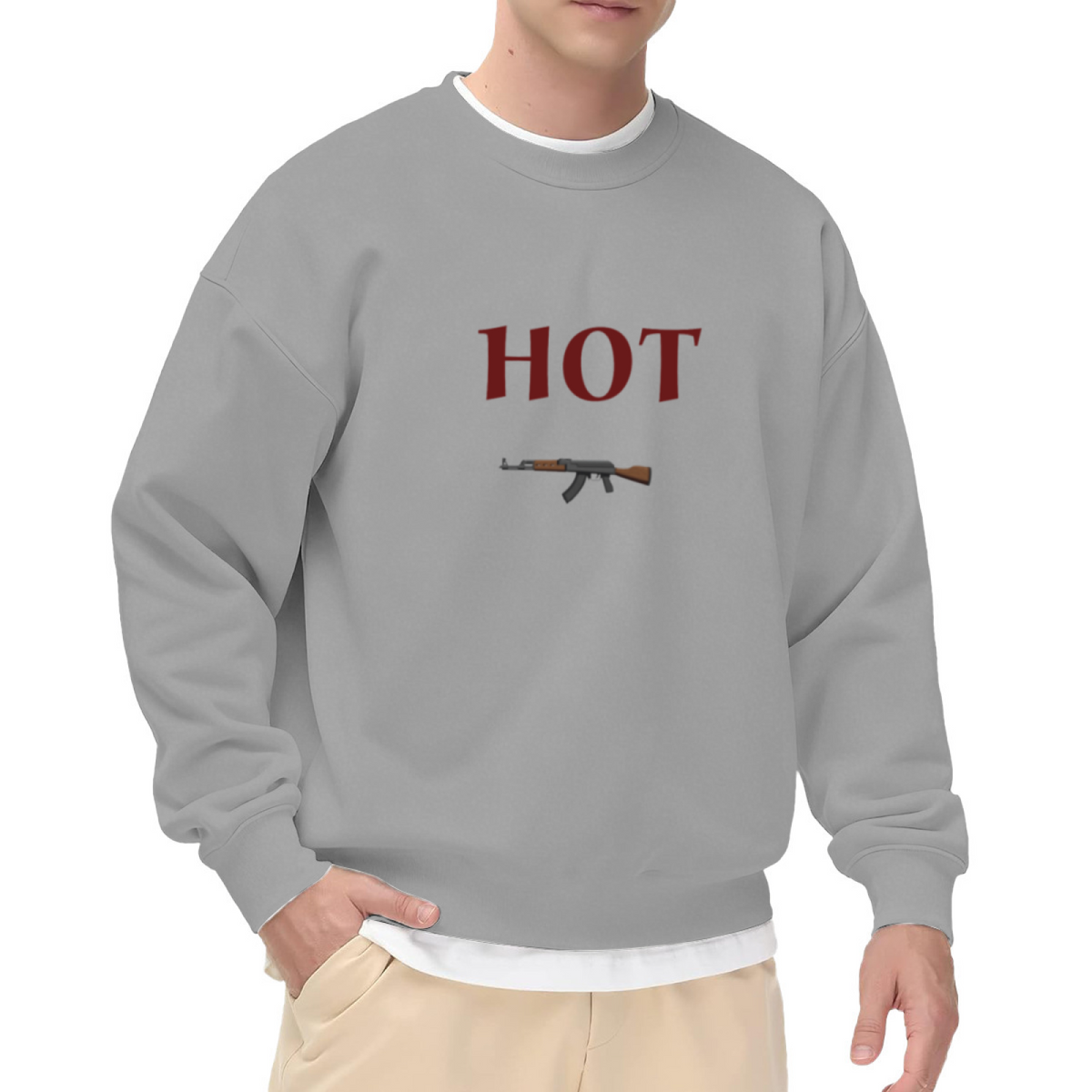 Rifle Graphic HOT Sweatshirt | Vintage Bold Serif Lettering Crewneck, Edgy Statement Streetwear Pullover Top, Graphic Print for Men Women