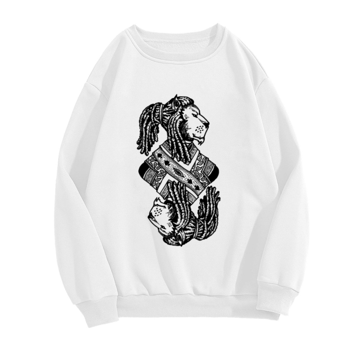 Lion King Card Crest Crewneck Sweatshirt - Vintage Royal Lion Engraving Pullover, Regal Animal Graphic, Gothic Heraldry Top