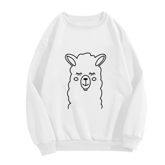 Cute Alpaca Face Crewneck Sweatshirt, Minimalist Llama Line Art Pullover, Animal Lover Gift