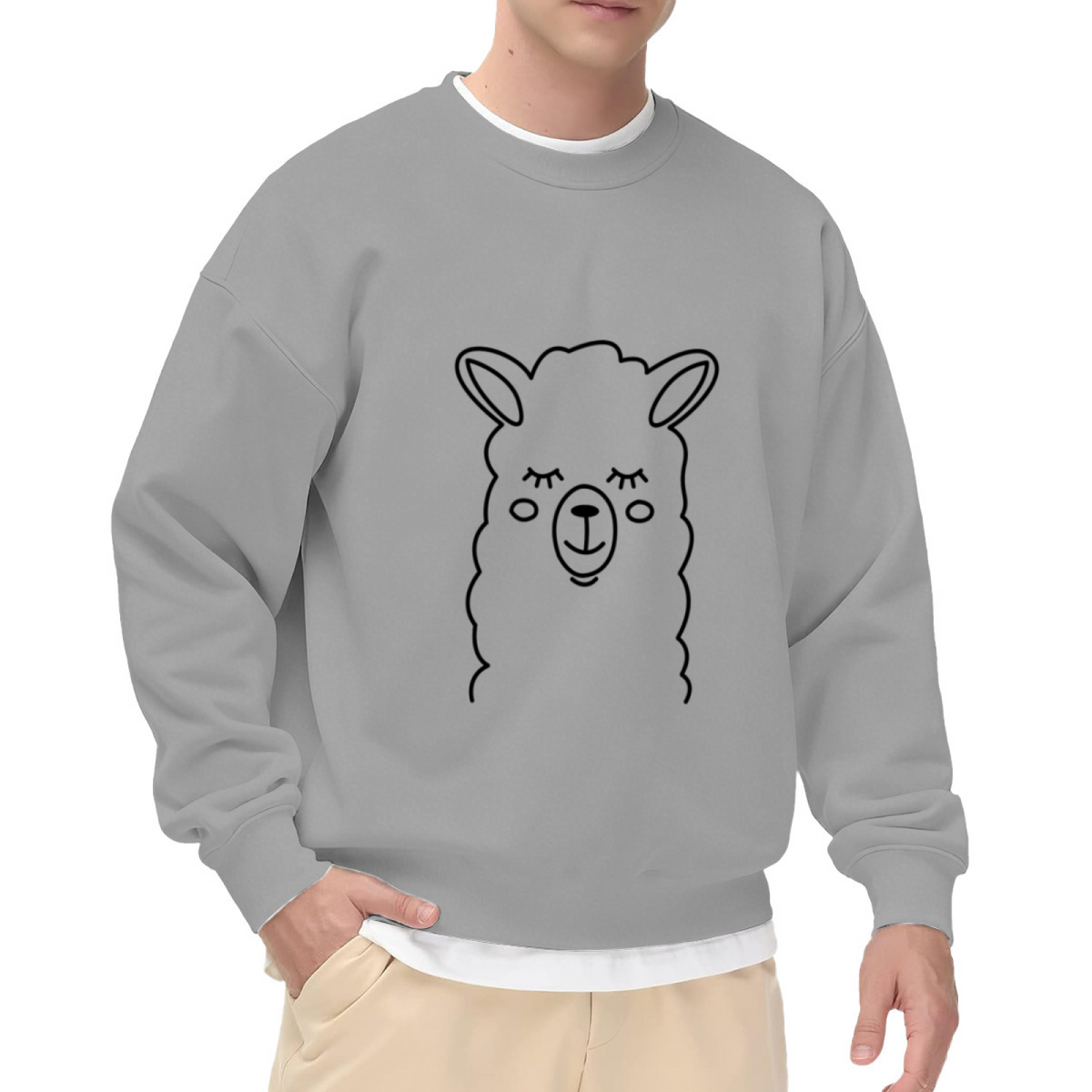 Cute Alpaca Face Crewneck Sweatshirt, Minimalist Llama Line Art Pullover, Animal Lover Gift