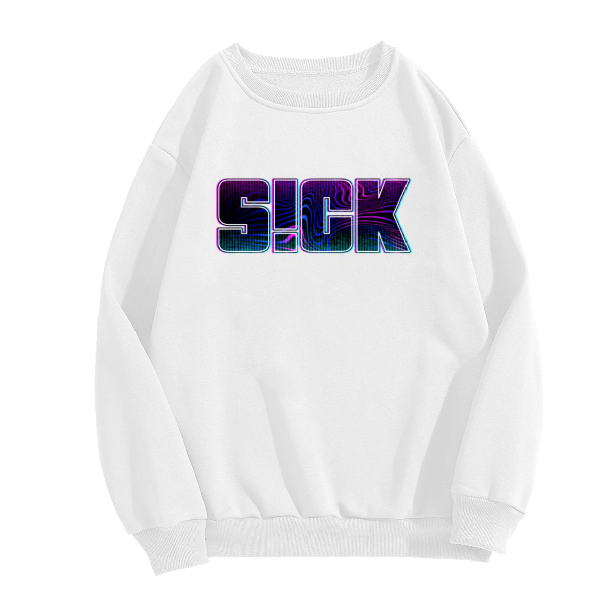 Sick Neon 3D Wavy Letter Crewneck Sweatshirt | Trippy Retro-Futuristic Streetwear Pullover, Bold Graphic Top