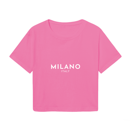 Milano Italy Minimal Hot Pink City Crop Tee