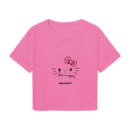 Spooky Stitch?Style Hello Kitty Pink Cropped Tee