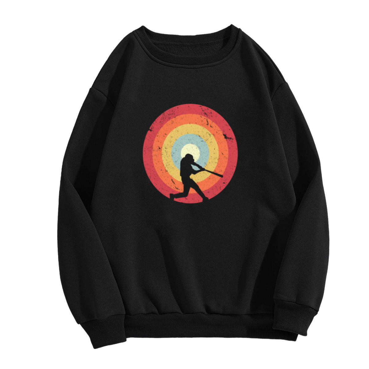 Baseball Batter Retro Sunburst Silhouette Crewneck Sweatshirt | Vintage 70s Sport Graphic Pullover, Baseball Lover Gift