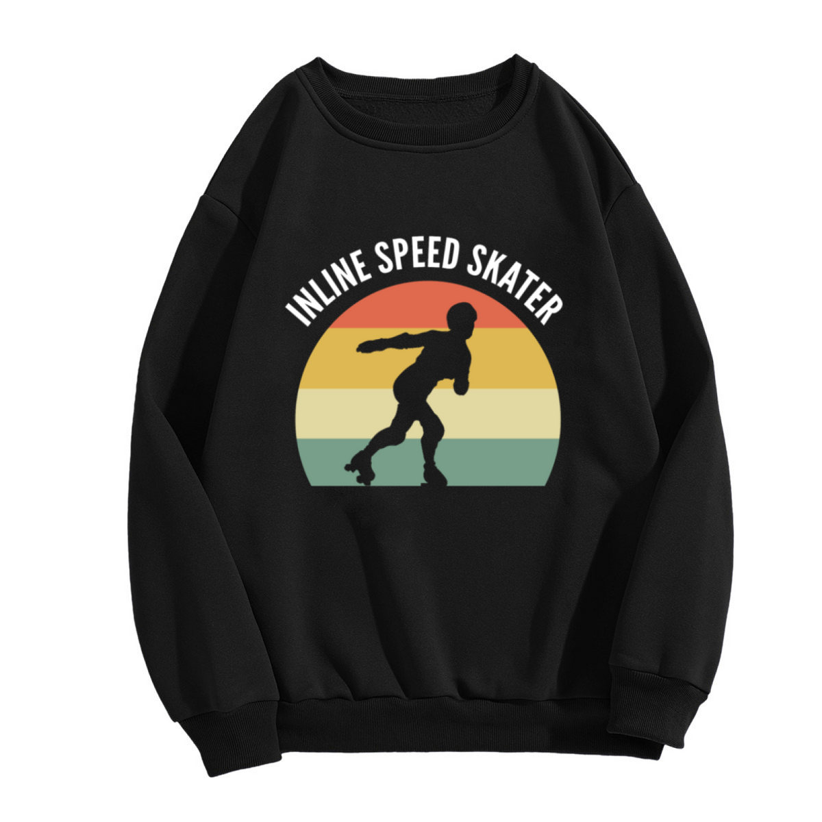 Inline Speed Skater Retro Sunset Stripes Crewneck Sweatshirt | Vintage Roller Skating Athletic Pullover, Skater Gift