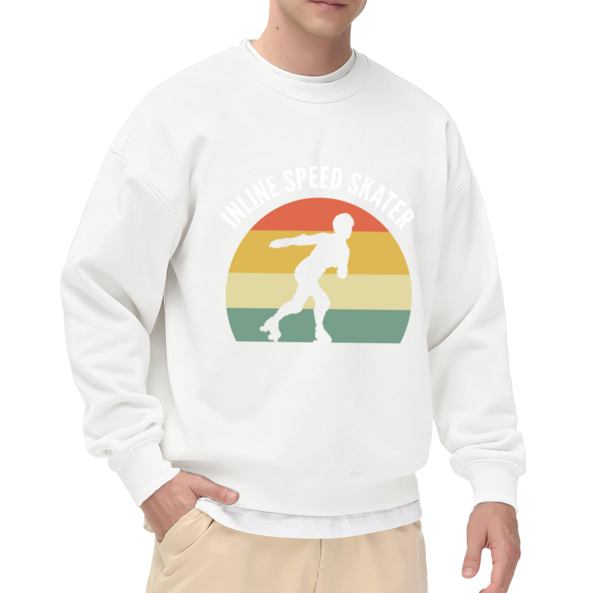 Inline Speed Skater Retro Sunset Stripes Crewneck Sweatshirt | Vintage Roller Skating Athletic Pullover, Skater Gift