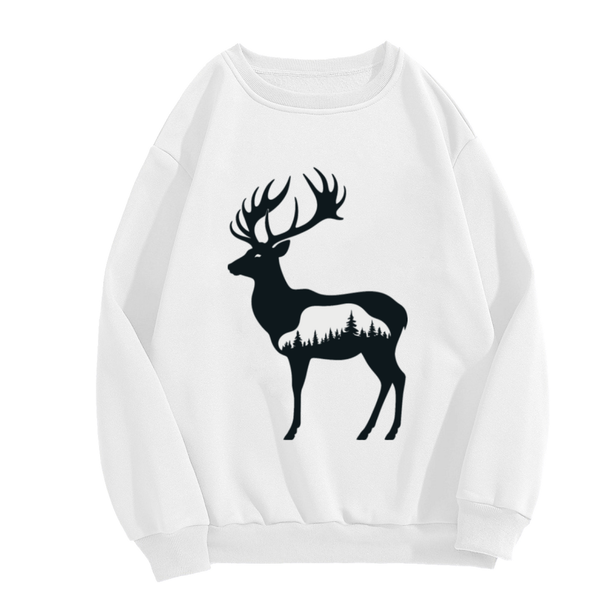 Stag Deer Forest Negative Space Crewneck Sweatshirt | Minimalist Wilderness Silhouette Pullover, Nature Lover Gift