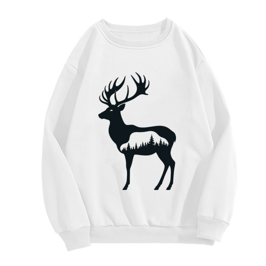 Stag Deer Forest Negative Space Crewneck Sweatshirt | Minimalist Wilderness Silhouette Pullover, Nature Lover Gift