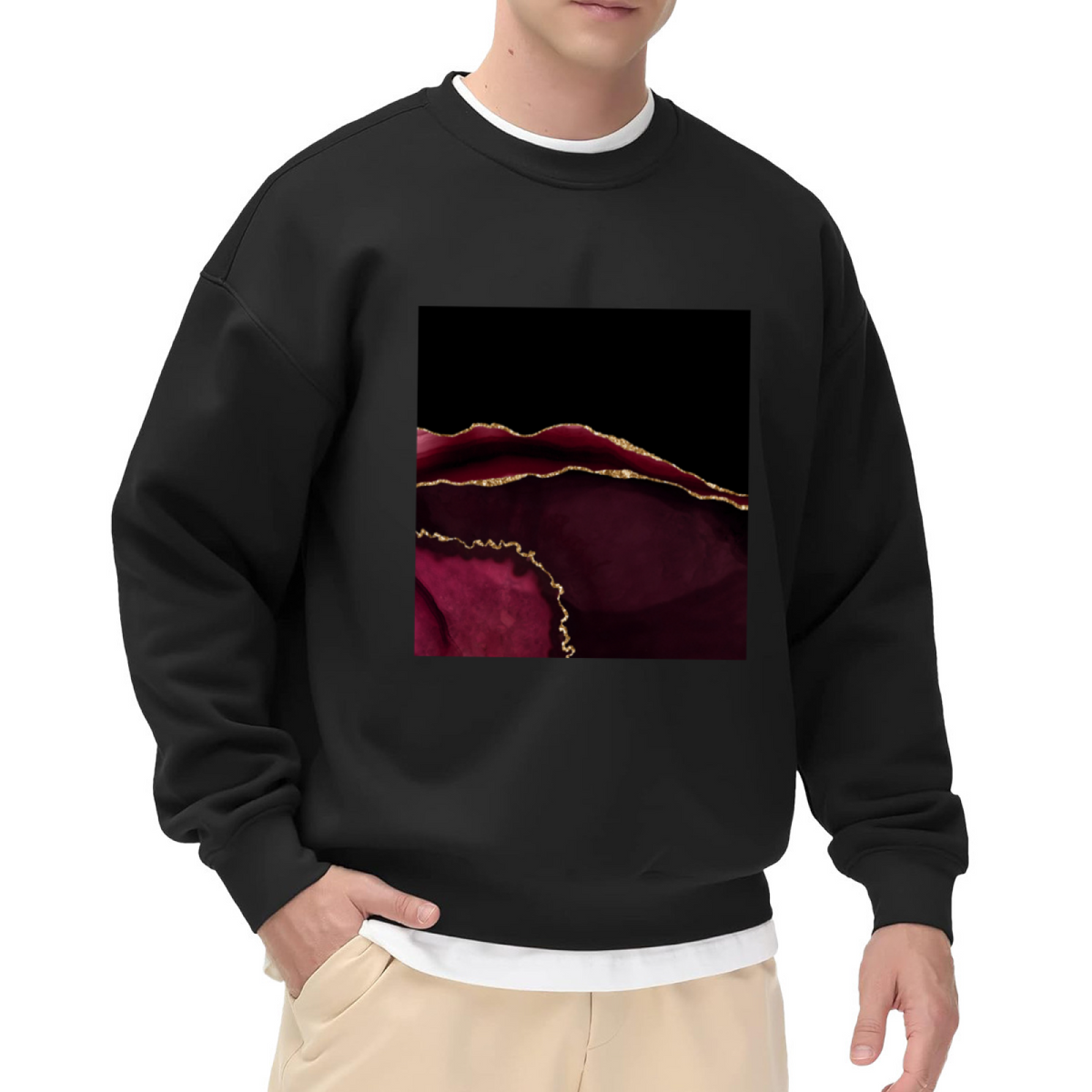Gold Rose Petals Crewneck Sweatshirt - Elegant Dark Floral Art Pullover, Luxury Rose Graphic, Romantic Aesthetic Top