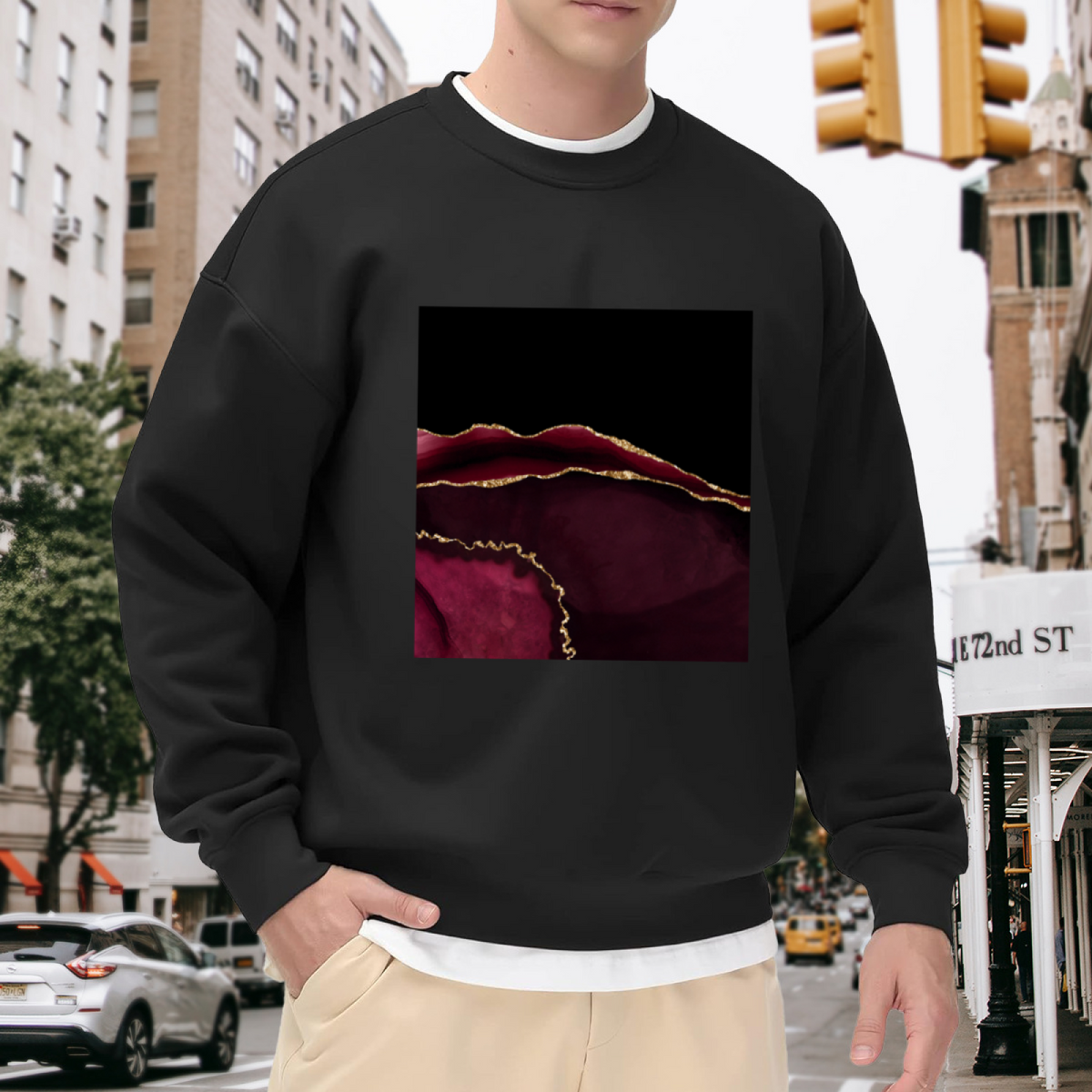 Gold Rose Petals Crewneck Sweatshirt - Elegant Dark Floral Art Pullover, Luxury Rose Graphic, Romantic Aesthetic Top