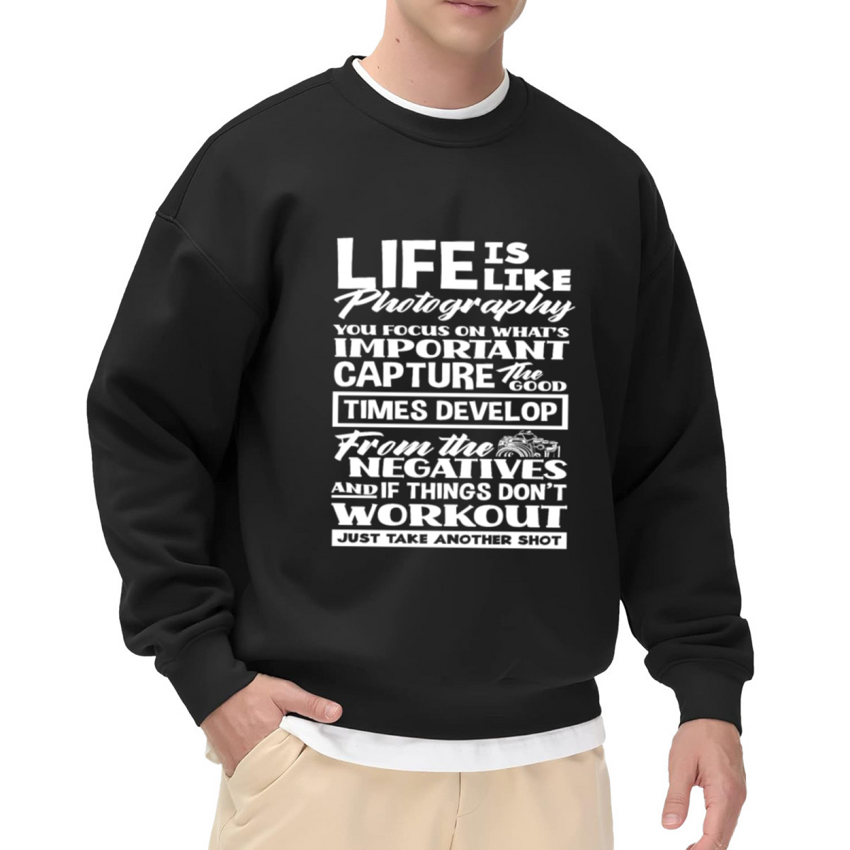 Life Is Like Photography - Capture The Good Times Crewneck Sweatshirt for Photography Lovers and Camera Enthusiasts