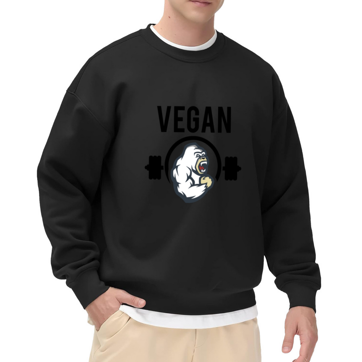 Vegan Gorilla Barbell Fitness Crewneck Sweatshirt | Plant-Based Strength Mascot Pullover, Vegan Gym Gift