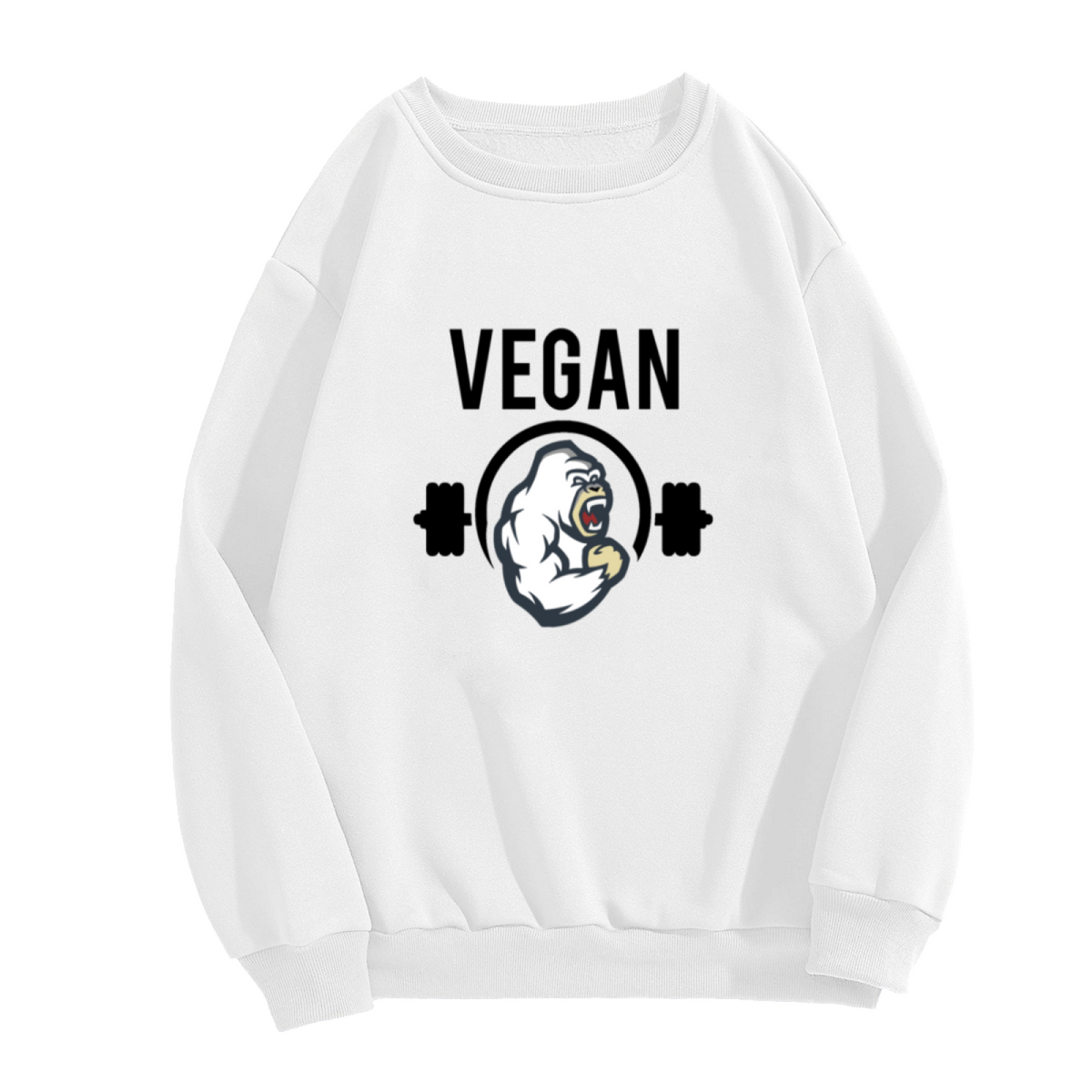 Vegan Gorilla Barbell Fitness Crewneck Sweatshirt | Plant-Based Strength Mascot Pullover, Vegan Gym Gift