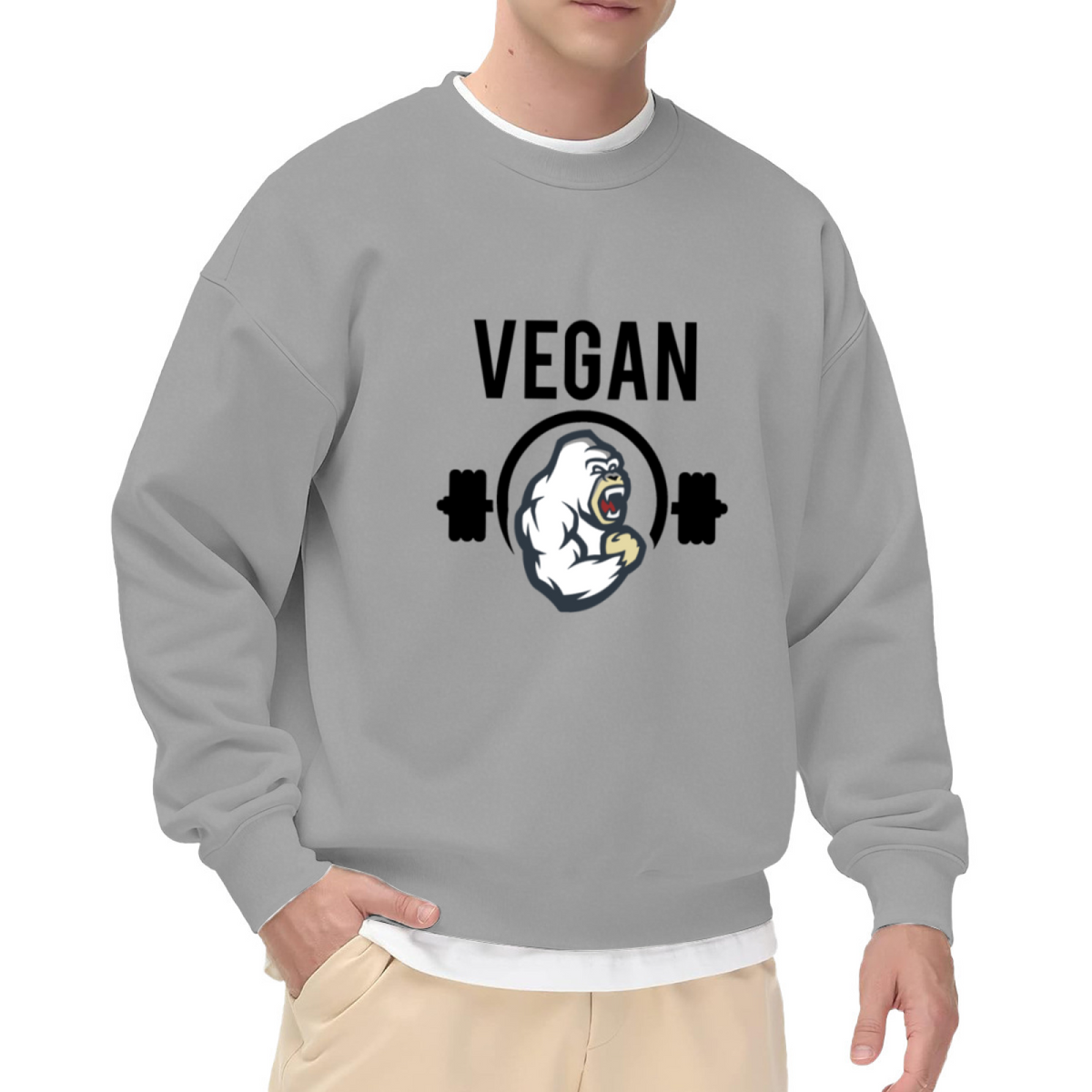 Vegan Gorilla Barbell Fitness Crewneck Sweatshirt | Plant-Based Strength Mascot Pullover, Vegan Gym Gift