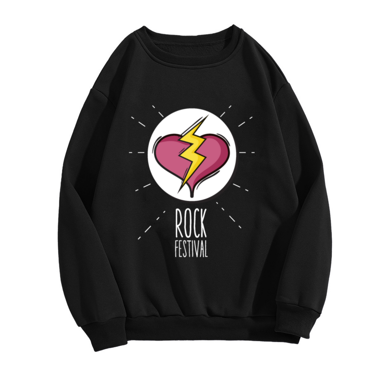 Rock Festival Broken Heart Crewneck Sweatshirt - Concert Music Graphic Pullover, Band Merch Style, Rocker Gift Top