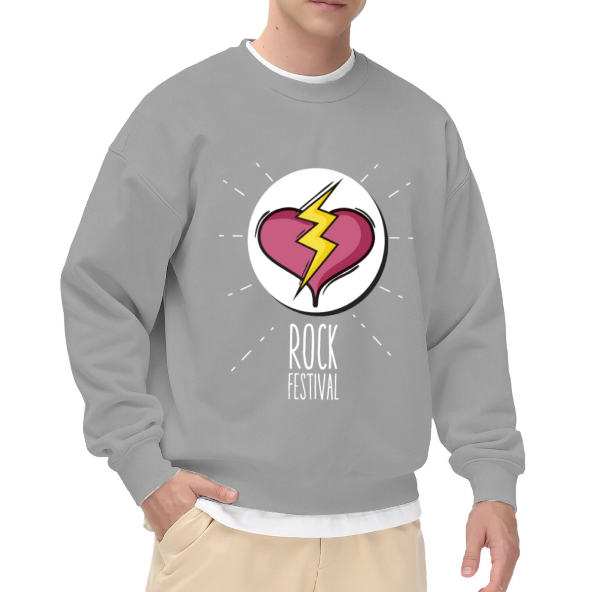 Rock Festival Broken Heart Crewneck Sweatshirt - Concert Music Graphic Pullover, Band Merch Style, Rocker Gift Top