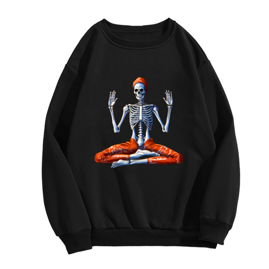 Meditating Skeleton Lotus Pose Crewneck Sweatshirt | Zen Yoga Bone Art Pullover, Spiritual Yoga Lover Gift