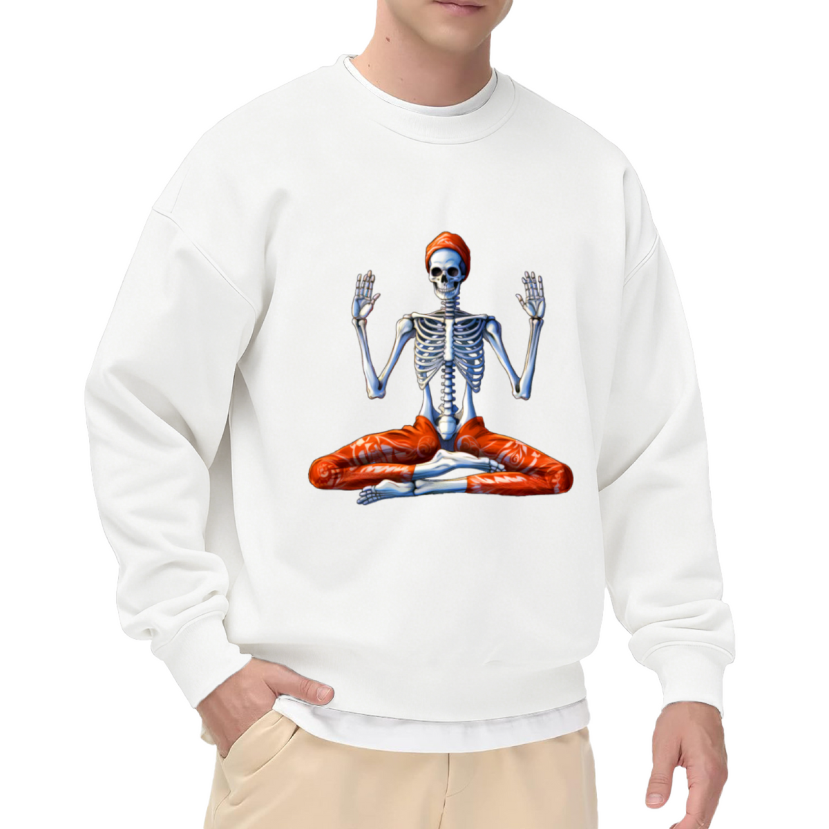 Meditating Skeleton Lotus Pose Crewneck Sweatshirt | Zen Yoga Bone Art Pullover, Spiritual Yoga Lover Gift