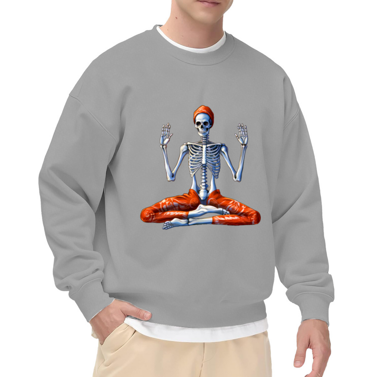 Meditating Skeleton Lotus Pose Crewneck Sweatshirt | Zen Yoga Bone Art Pullover, Spiritual Yoga Lover Gift