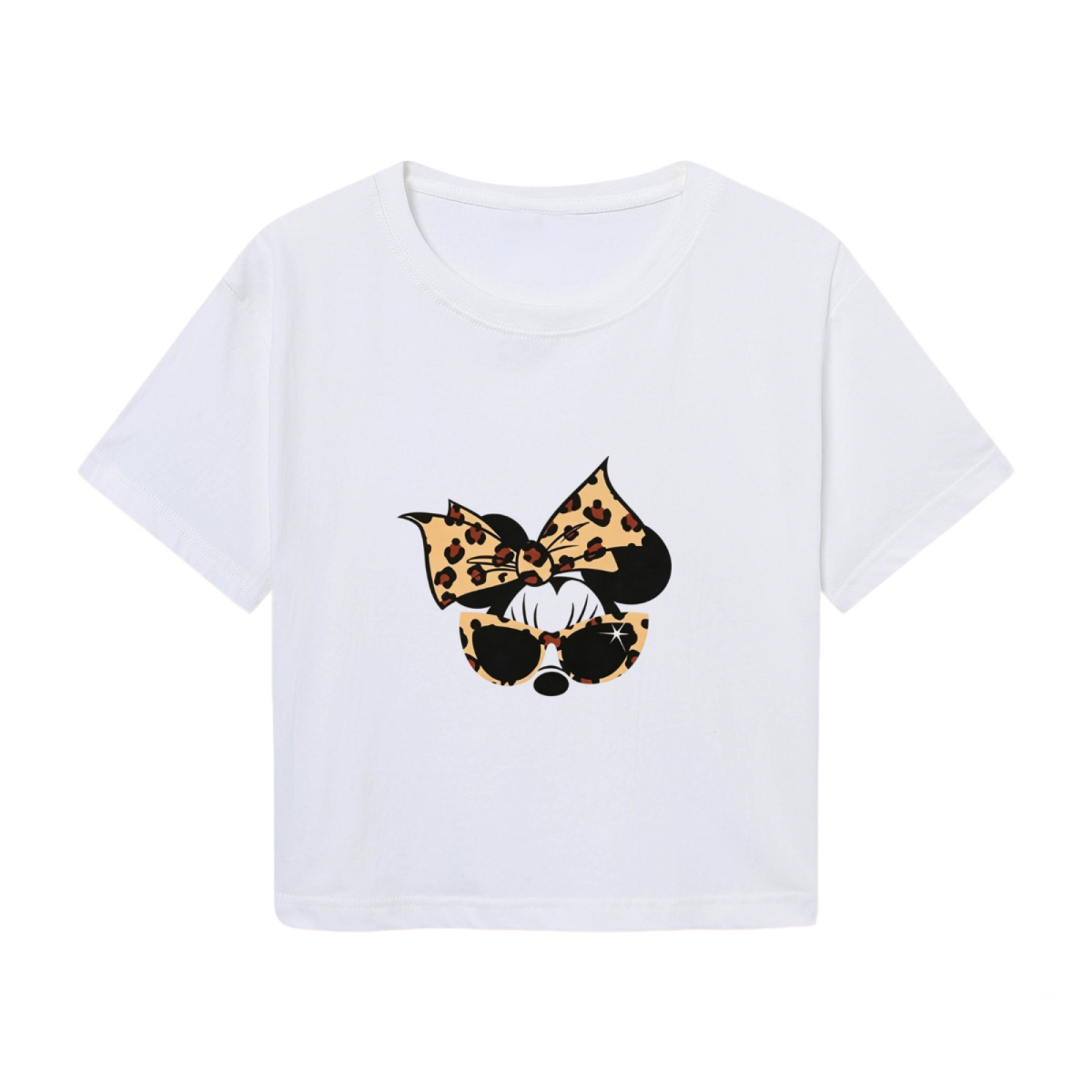Leopard Print Bow Minnie Mouse Retro Sunglasses Cropped Top Y2K Crop Tee
