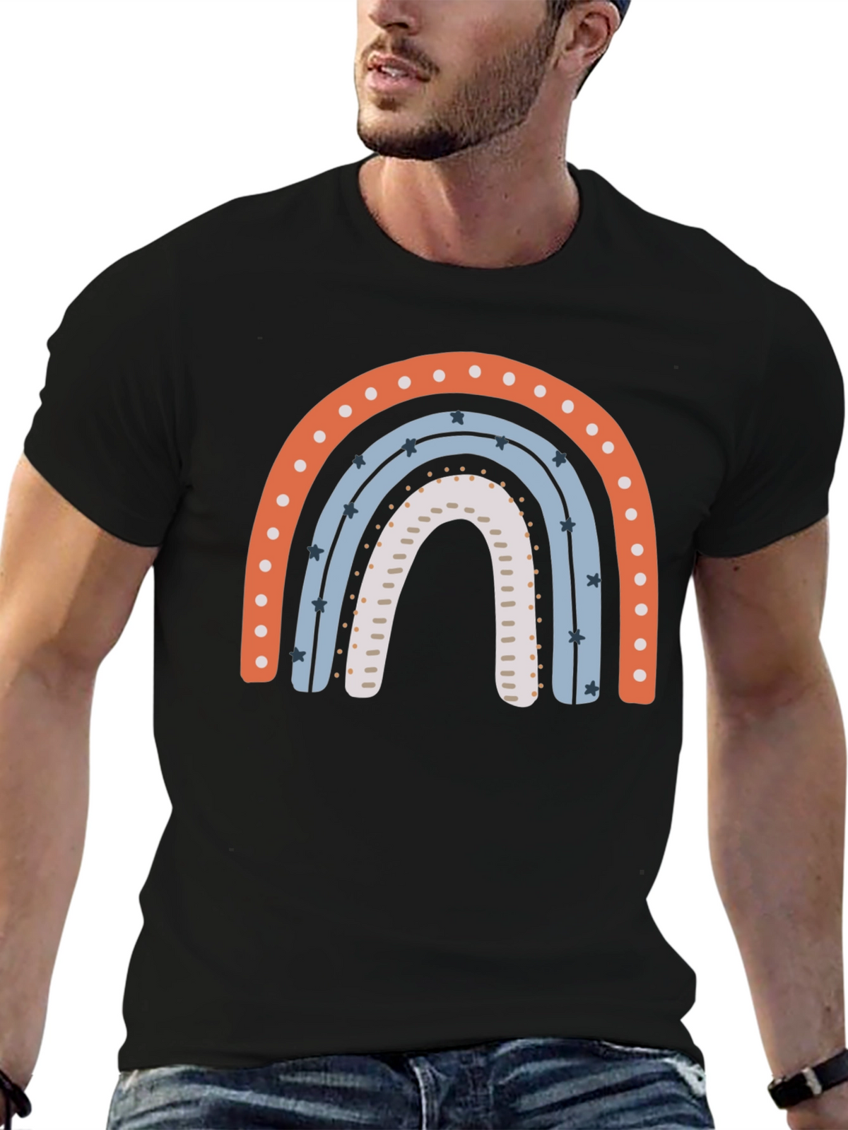 Rainbow Graphic Print Black T-Shirt