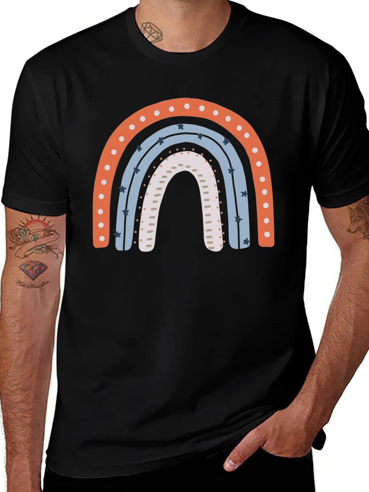 Rainbow Graphic Print Black T-Shirt