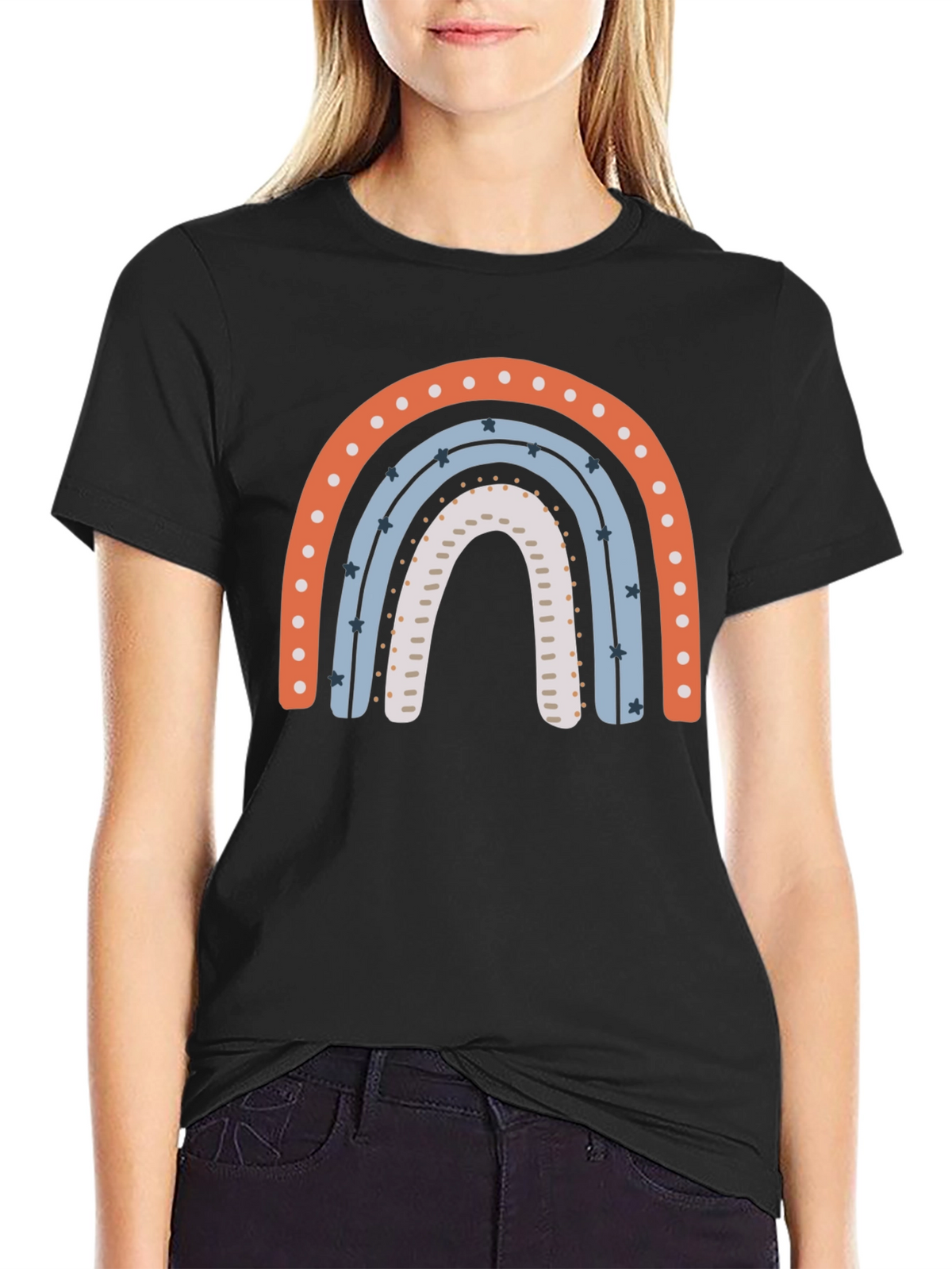 Rainbow Graphic Print Black T-Shirt