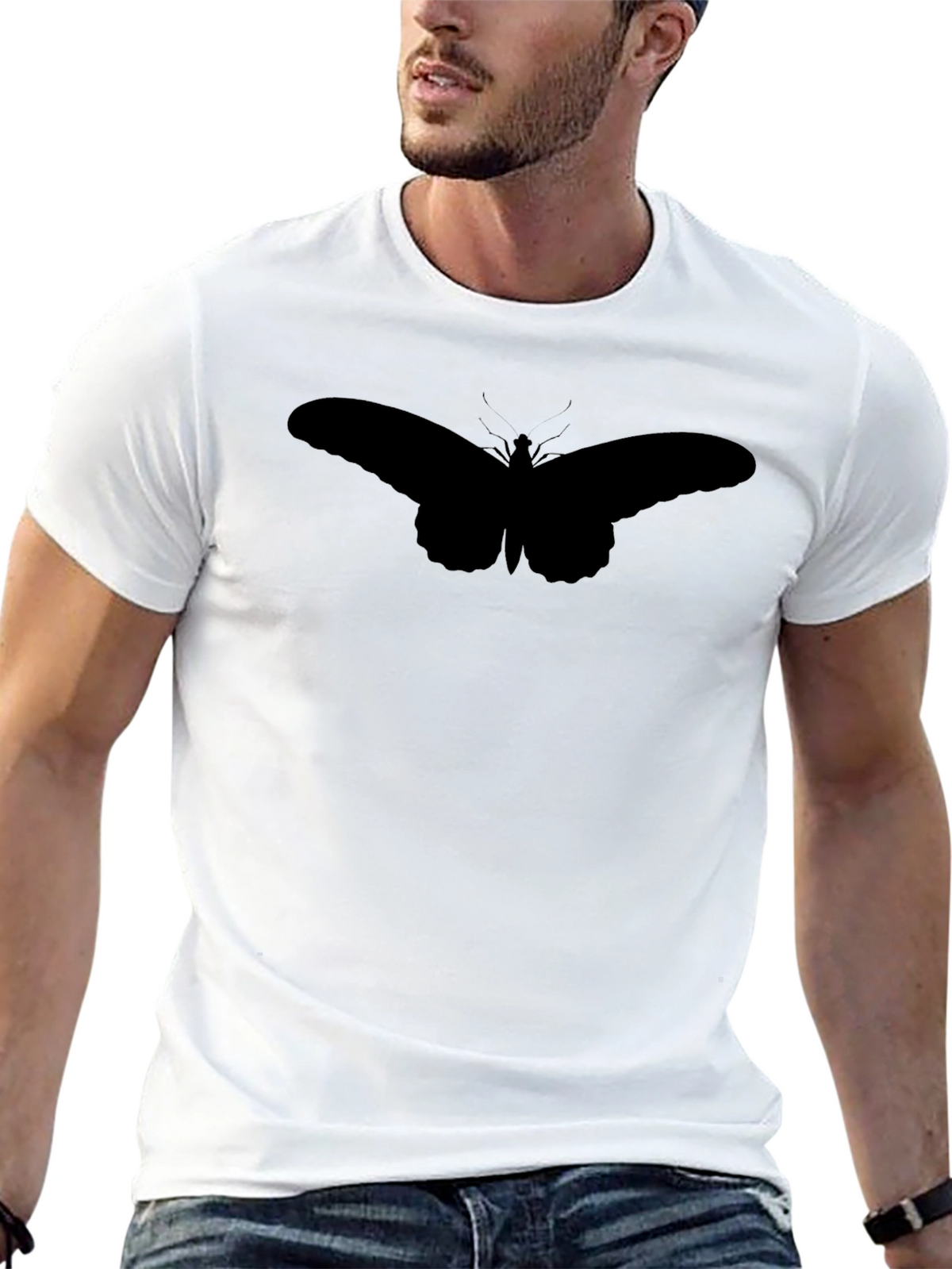 Butterfly Silhouette Graphic Tee - Black