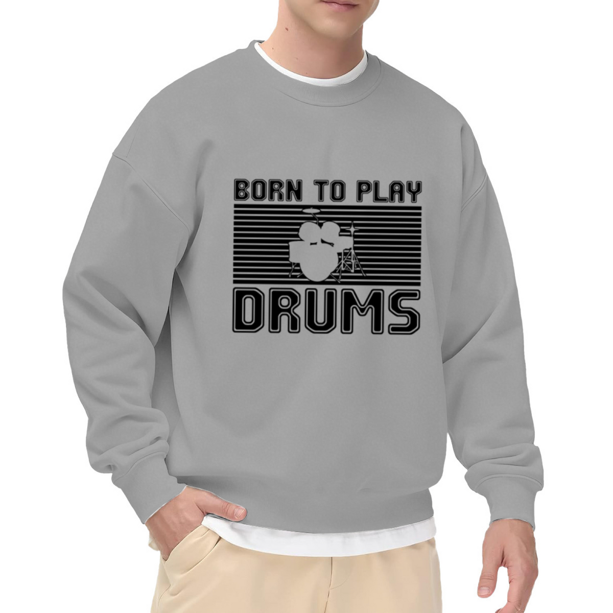 Born To Play Drums Retro Drum Kit Crewneck Sweatshirt | Vintage Drummer Music Graphic Pullover, Musician Gift