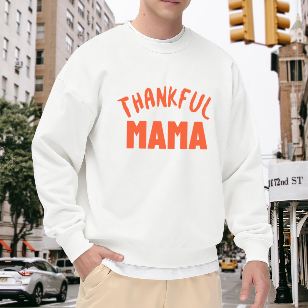 Thankful Mama Grateful Mom Crewneck Sweatshirt | Thanksgiving Motherhood Quote Pullover, Mom Gift Top