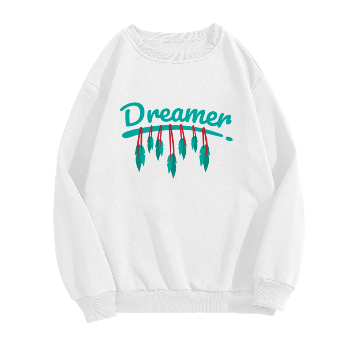 Dreamer Feather Crewneck Sweatshirt - Minimal Boho Handwritten Pullover, Inspirational Graphic, Free Spirit Top