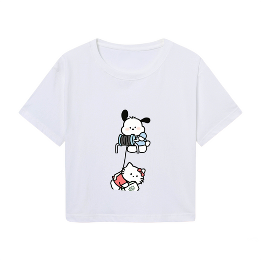 Energetic Playful Pochacco Bright Red Y2K Cropped Baby Tee