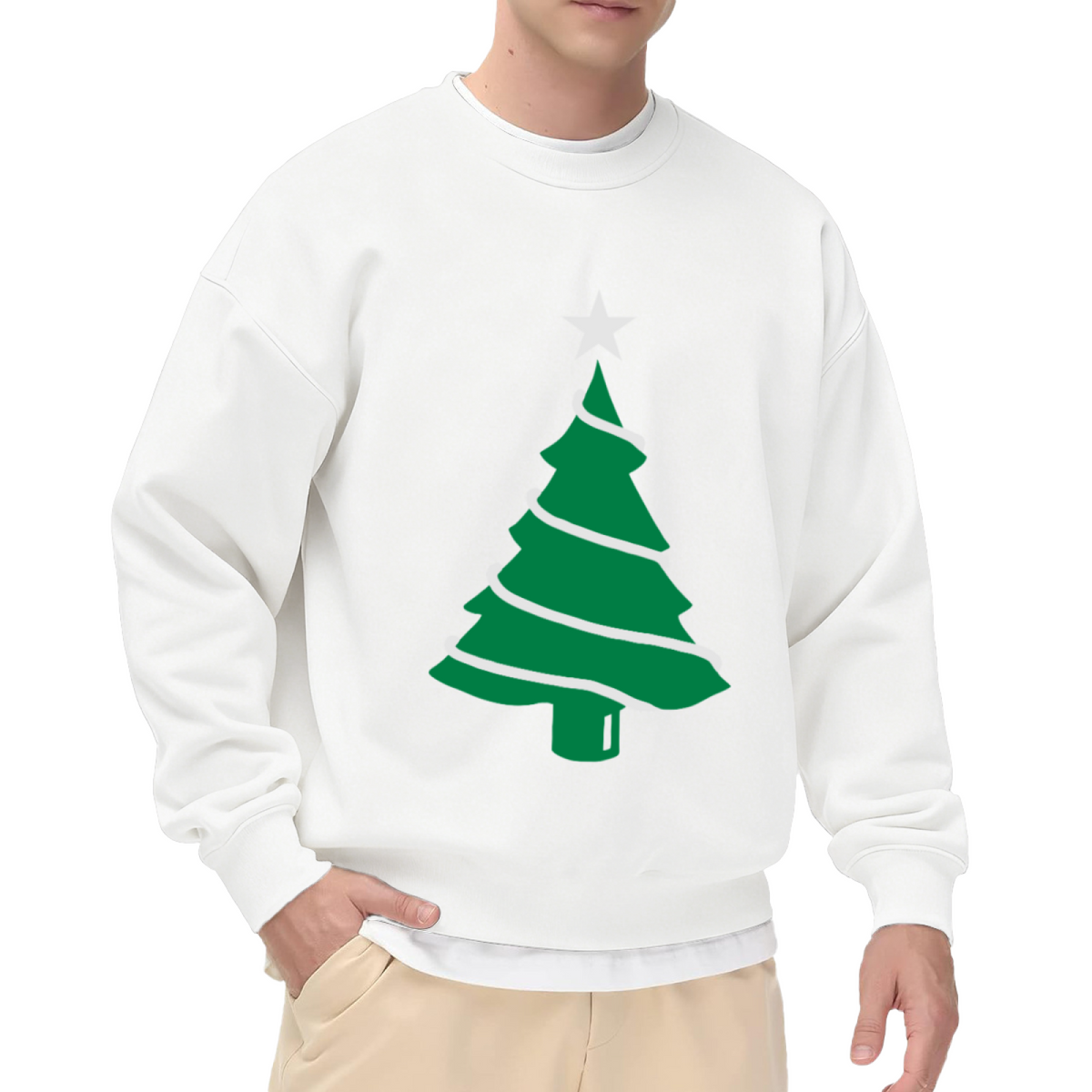 Festive Minimalist Christmas Tree with Star Crewneck Sweatshirt for Holiday Events and Cozy Seasonal Style