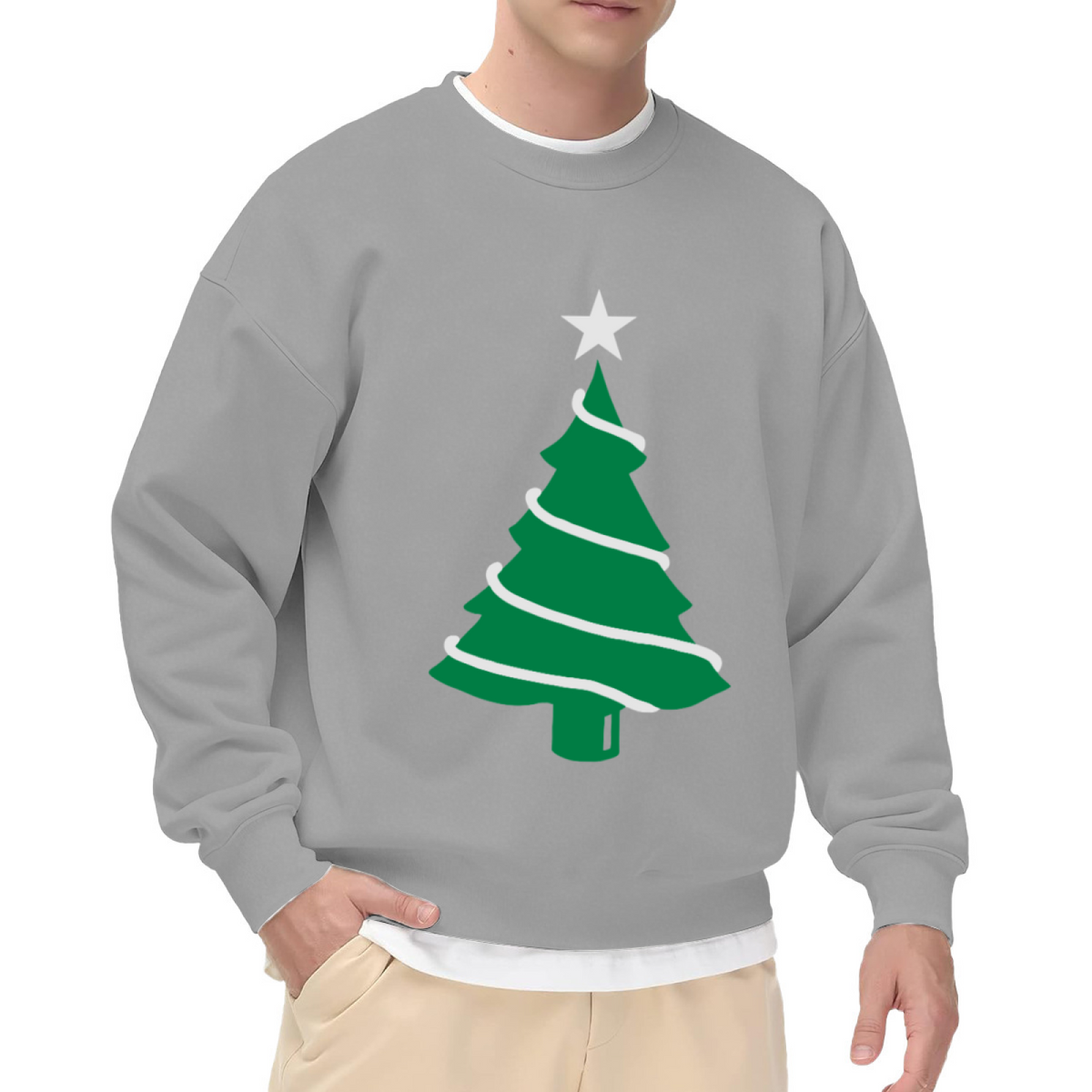 Festive Minimalist Christmas Tree with Star Crewneck Sweatshirt for Holiday Events and Cozy Seasonal Style