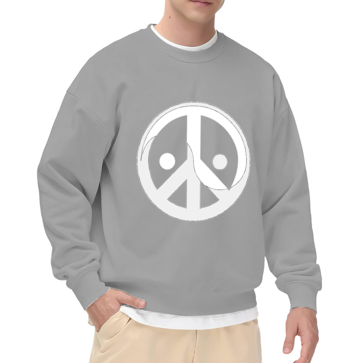 Smiley Peace Sign Crewneck Sweatshirt - Retro Hippie Graphic Pullover, 60s Vintage Streetwear, Groovy Flower Power Top