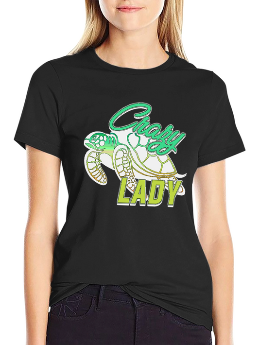 Crazy Lady Turtle T-Shirt - Black