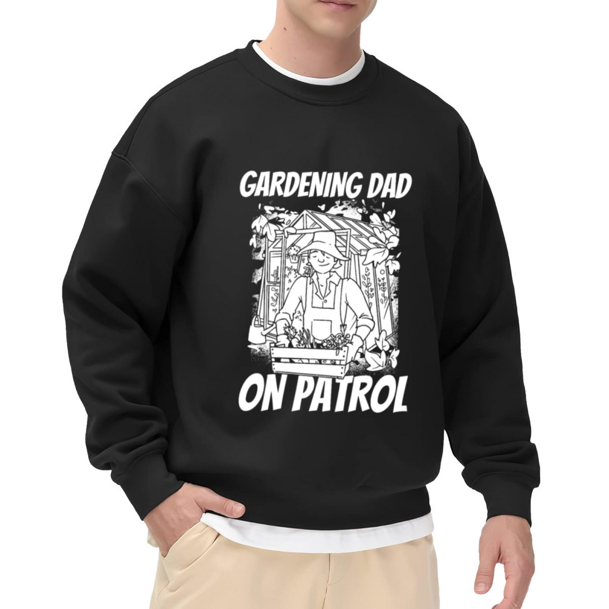 Gardening Dad On Patrol Crewneck Sweatshirt, Funny Gardener Line Art Pullover, Father's Day Gift